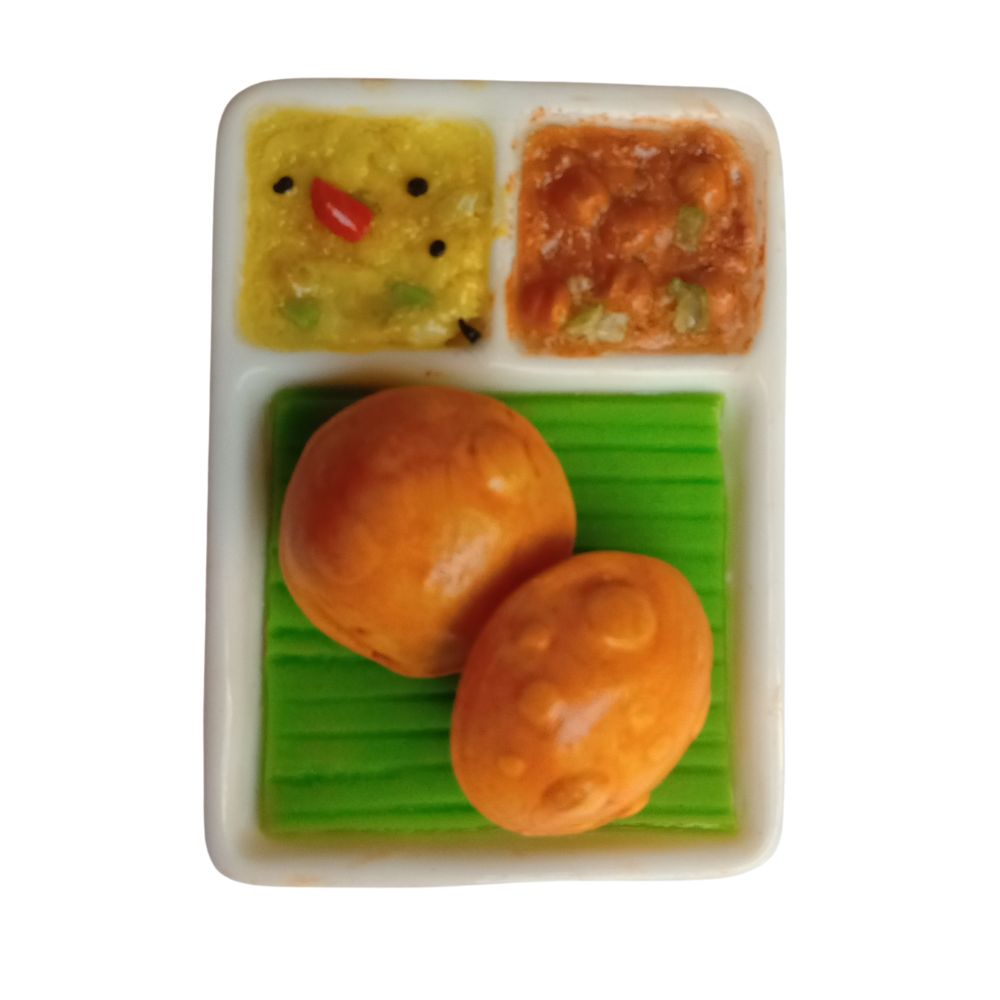 Miniature Food Fridge Magnet Poori Masala , 100% Handmade in India , Unique Gift for foodie and best souvenir gift from India