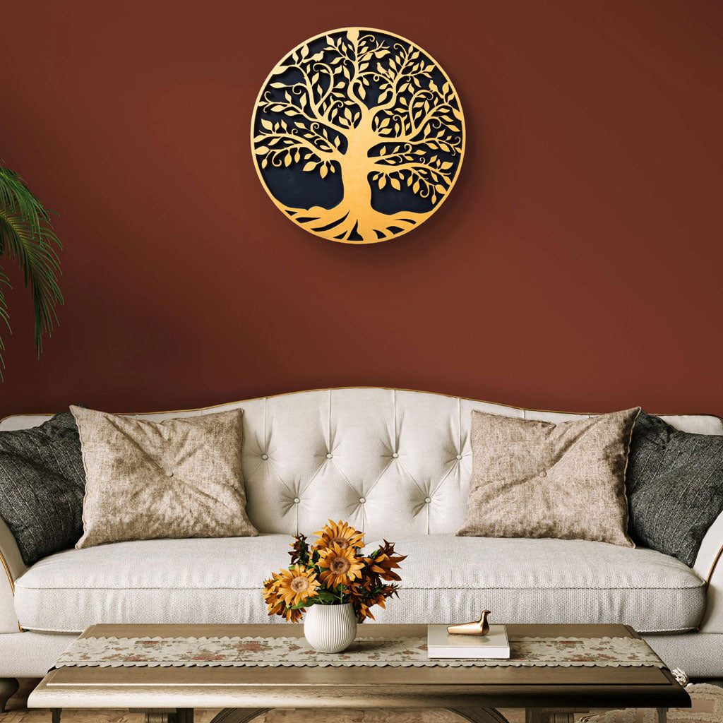 Tree of Life Wall Art Golden Tree wall hanging Circle 12 " (30 cm) for Home Office Hotels, Elegant decor for any interior