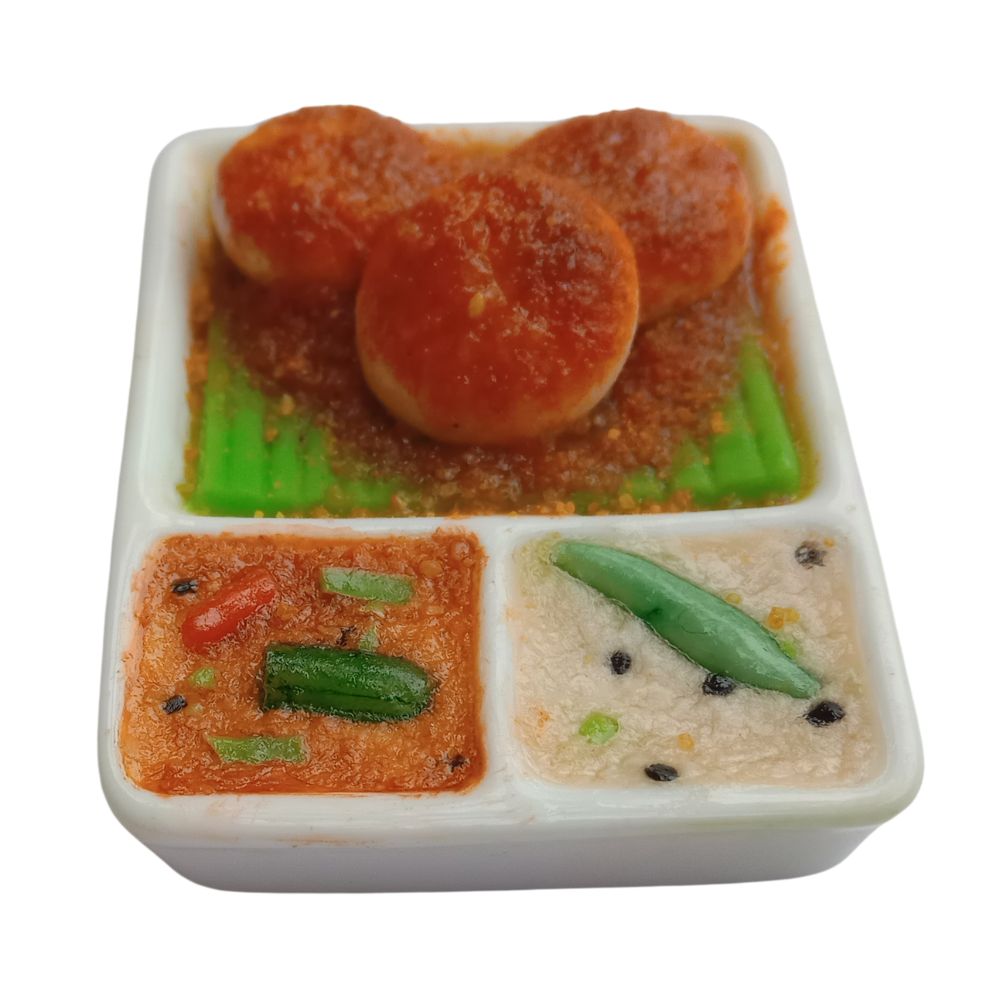 Fridge Magnet with Podi Idli – 100% Handcrafted in India | Miniature Food Refrigerator Magnet | Gift for Foodie | Return Gift Ideas
