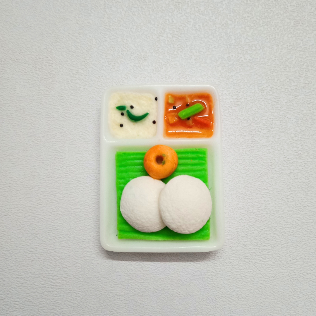 Idly Fridge Magnet with Chutney sambar , 100% Handmade in India Best Souvenir Gift and Kitchen Decor