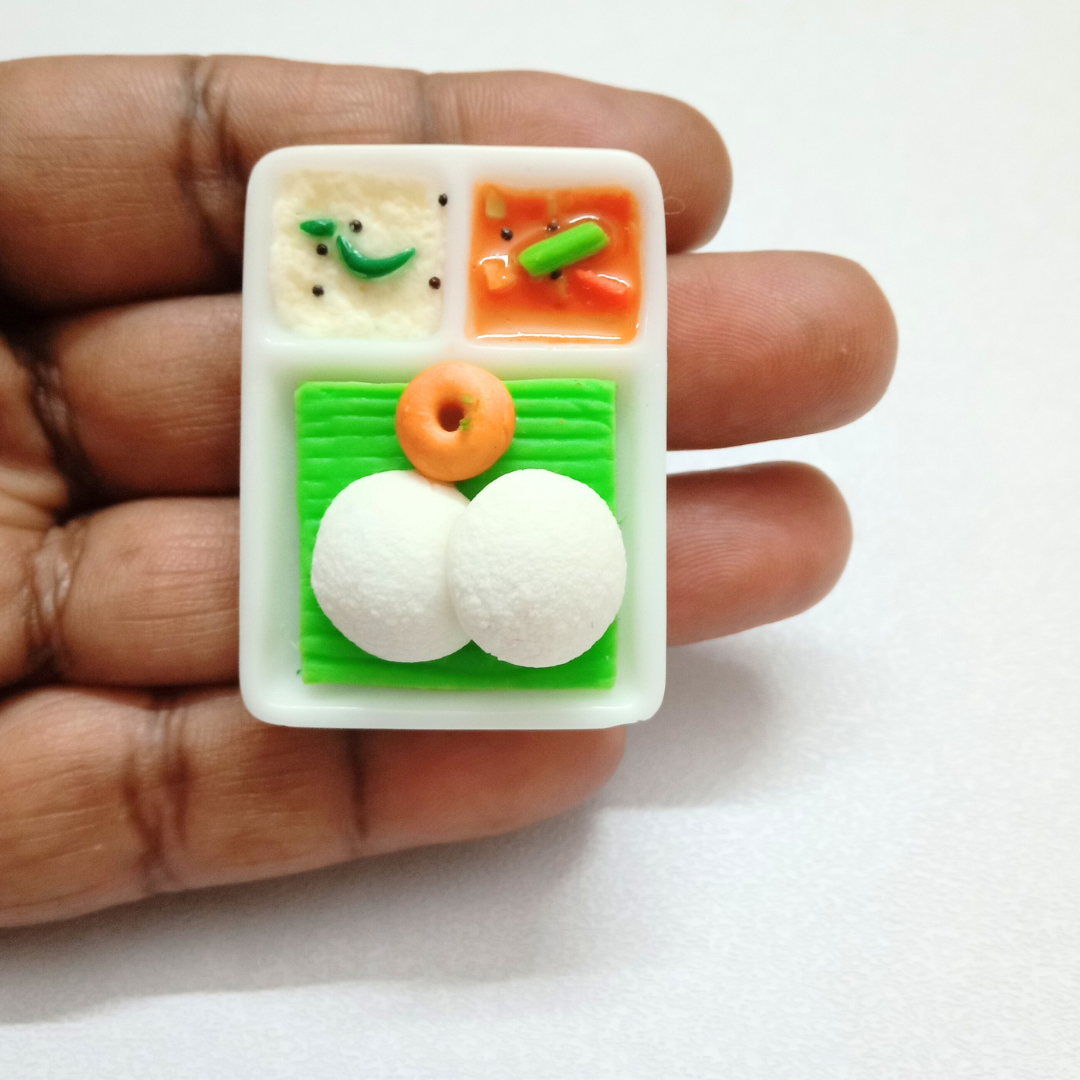 Idly Fridge Magnet with Chutney sambar , 100% Handmade in India Best Souvenir Gift and Kitchen Decor