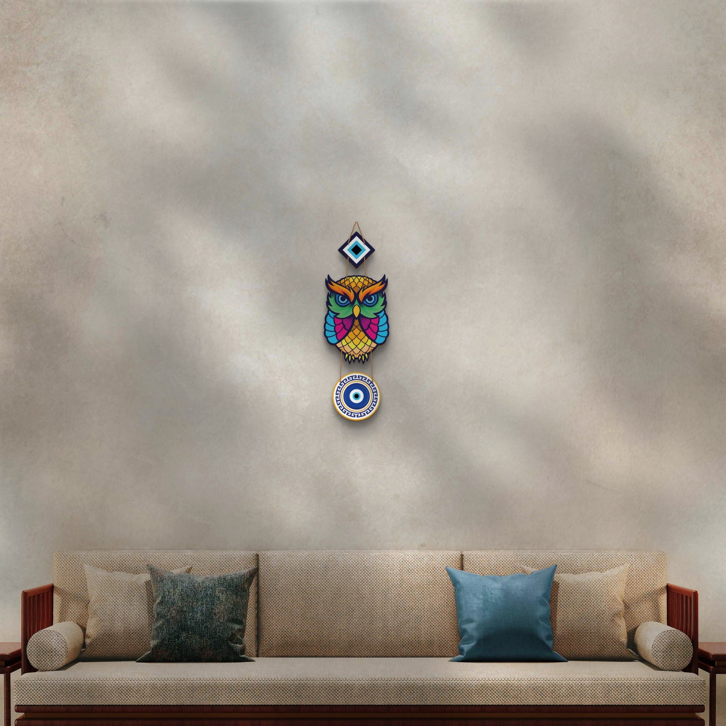 Owl printed wooden wall hanging for home décor