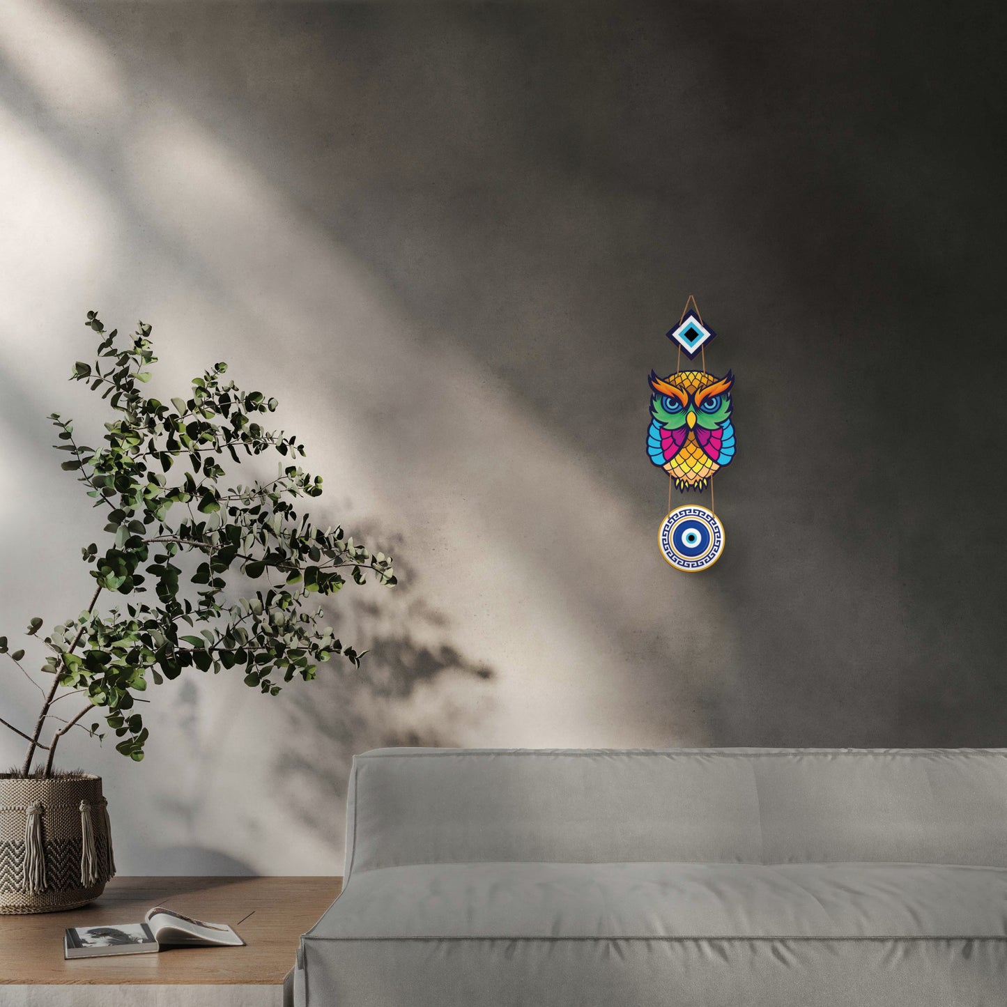 Owl printed wooden wall hanging for home décor