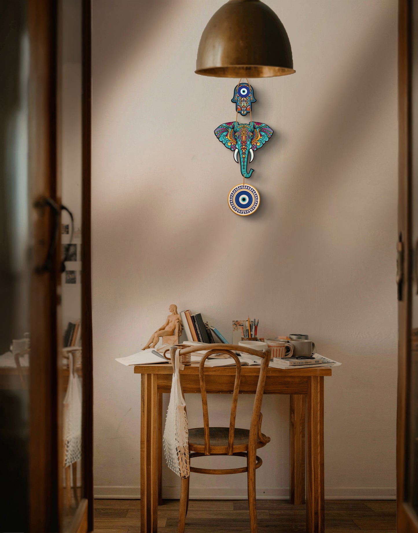 Elephant printed wooden wall hanging for home décor