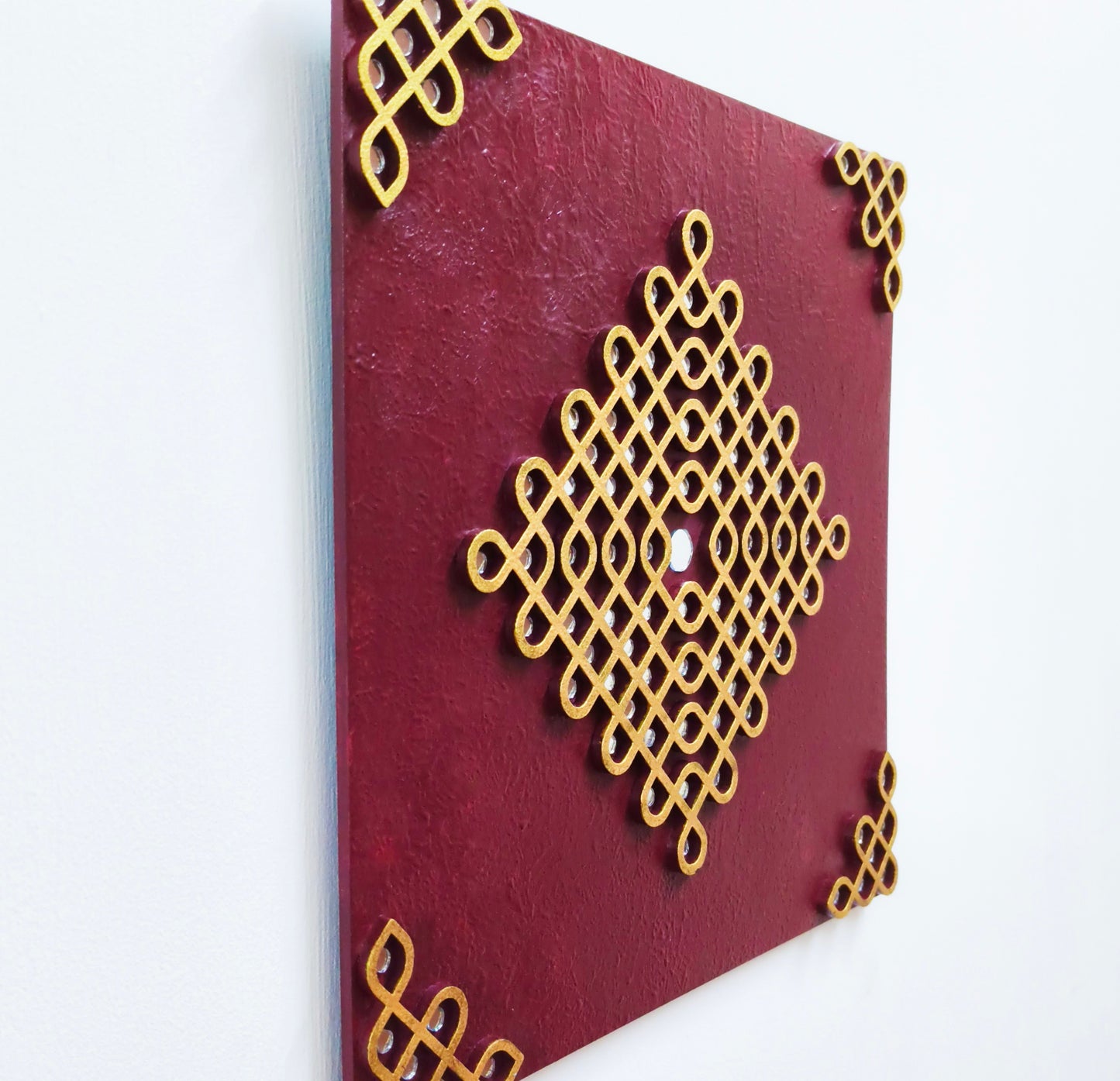 Kolam Wall Decor South Indian Art Traditional muggu wall hanging for living room 12 inch Square Maroon