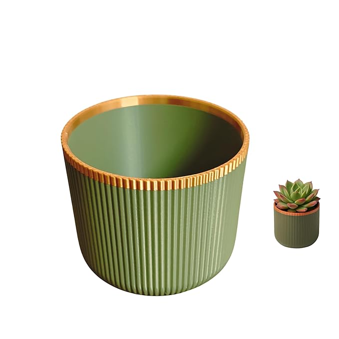 Stylish Olive Green Pot with Copper Accent for Desk or Shelf (Medium 7cm Height)