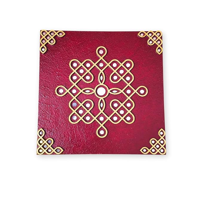 Traditional kolam Decor with mirror work, Muggu wall art
