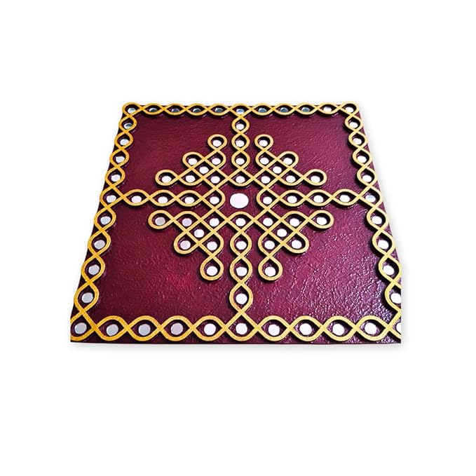 Traditional Indian Wall Decor, kolam design with mirror work, Muggu wall art for living room (12 inch Square Maroon)