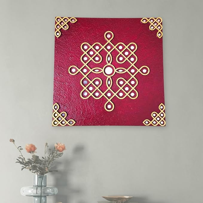 Traditional kolam Decor with mirror work, Muggu wall art