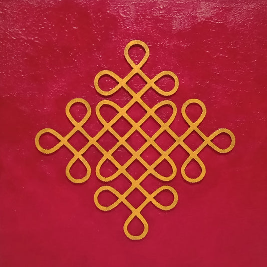 Kolam 10" Maroon Wooden Wall Hanging decorated with small mirrors