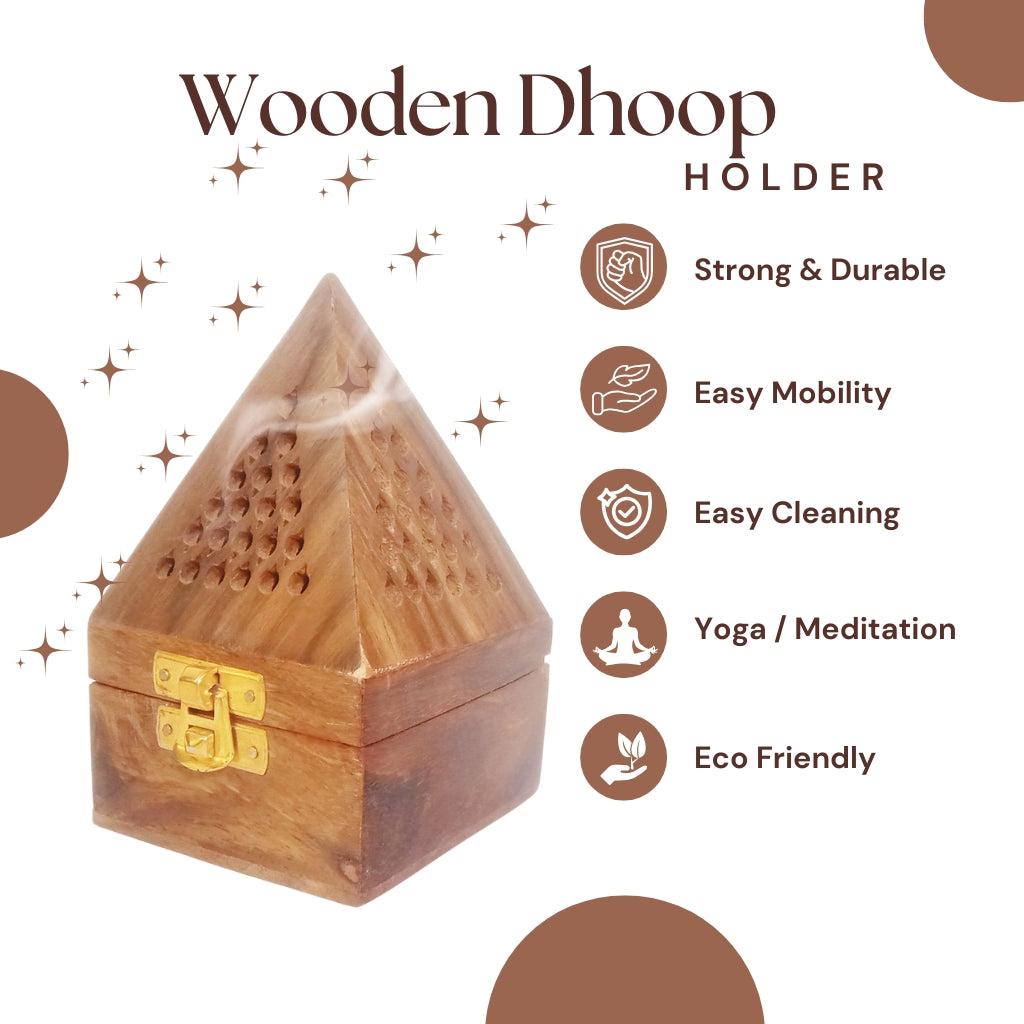 Wooden Square Pyramid Dhoop Holder size - 3" x 5"