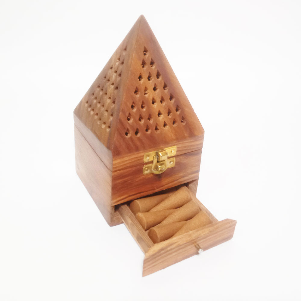 Wooden Dhoop Holder – High-Quality 3.5" x 7" Pyramid Design