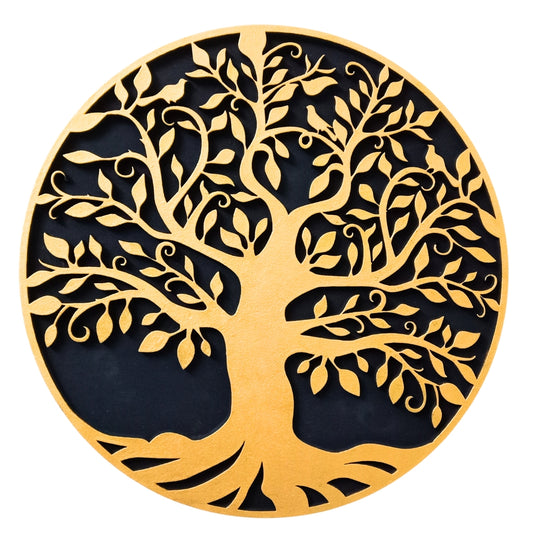 Tree of Life Wall Art Golden Tree wall hanging Circle 12 " (30 cm) for Home Office Hotels, Elegant decor for any interior