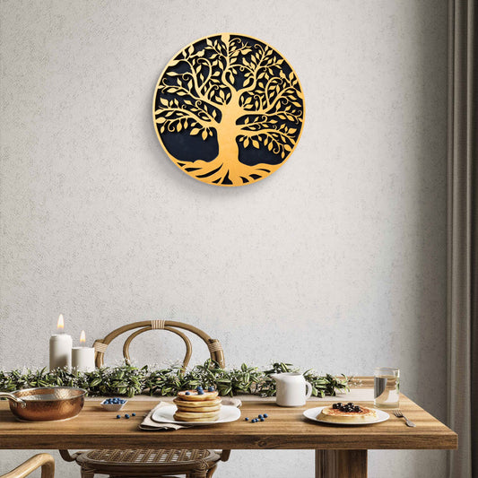Tree of Life Wall Art Golden Tree wall hanging Circle 12 " (30 cm) for Home Office Hotels, Elegant decor for any interior