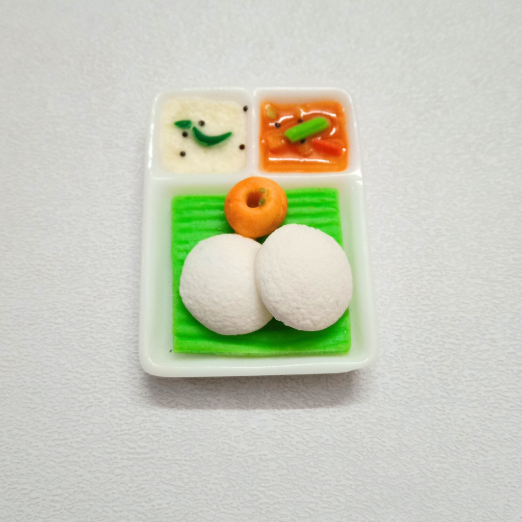 Idly Fridge Magnet with Chutney sambar , 100% Handmade in India Best Souvenir Gift and Kitchen Decor