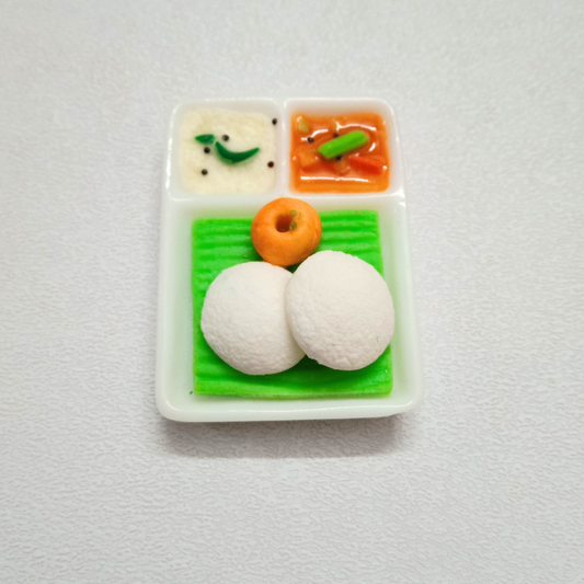 Idly Fridge Magnet with Chutney sambar , 100% Handmade in India Best Souvenir Gift and Kitchen Decor