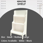 Miniature Dollhouse Shelf Small – 3 Sizes & 2 Colors (Black & White) | Mini Display Rack for Dollhouse Décor
