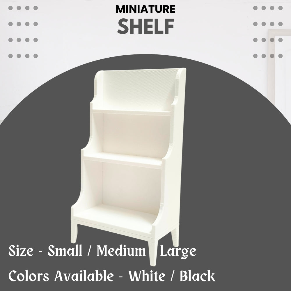 Miniature Dollhouse Shelf Small – 3 Sizes & 2 Colors (Black & White) | Mini Display Rack for Dollhouse Décor