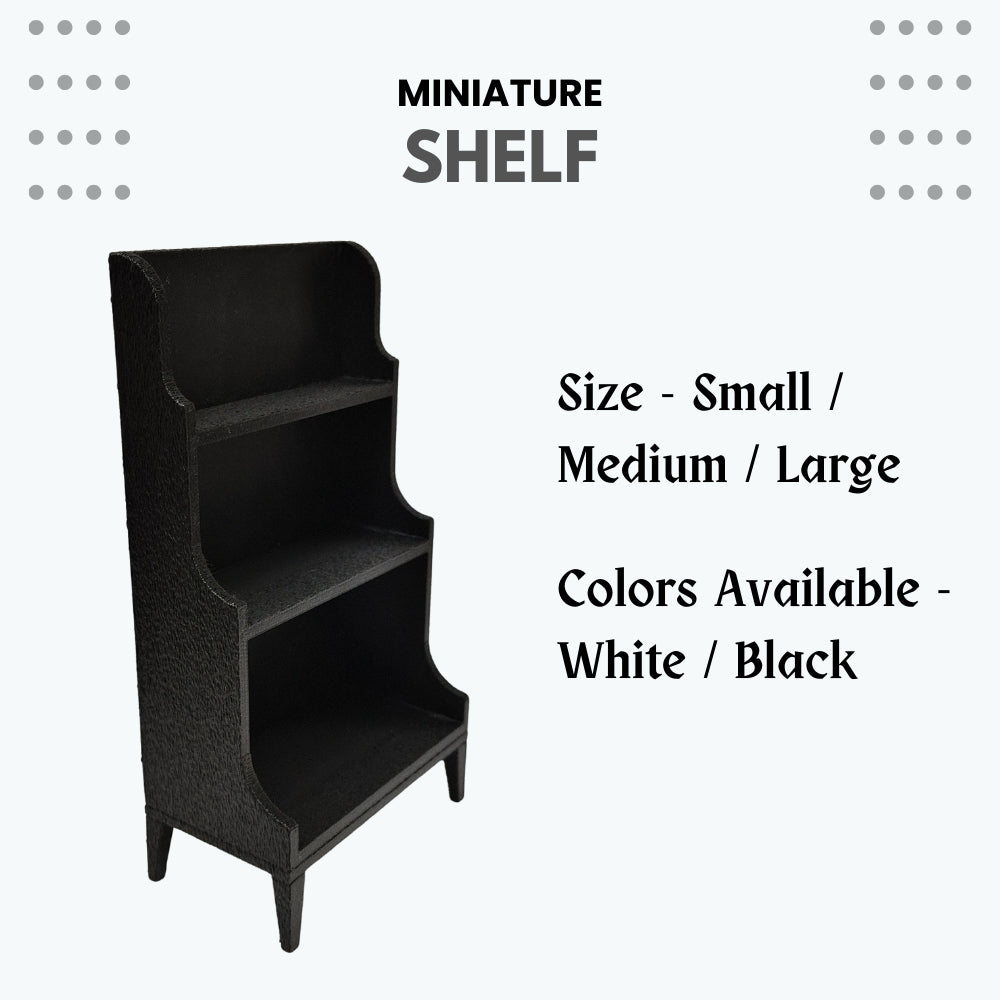 Miniature Dollhouse Shelf Small – 3 Sizes & 2 Colors (Black & White) | Mini Display Rack for Dollhouse Décor