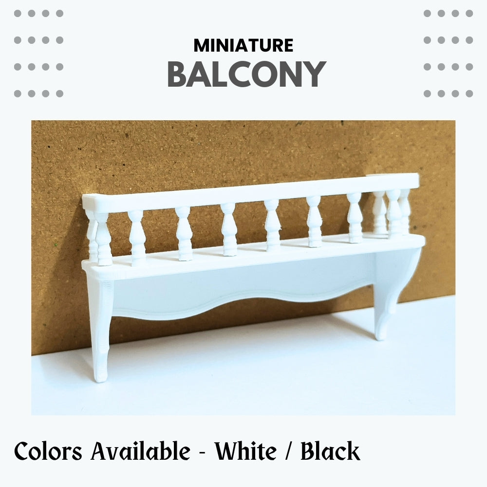 Miniature Dollhouse Balcony – Furniture Accessory | Available in Black & White | Balcony Railing for Dollhouse Decoration