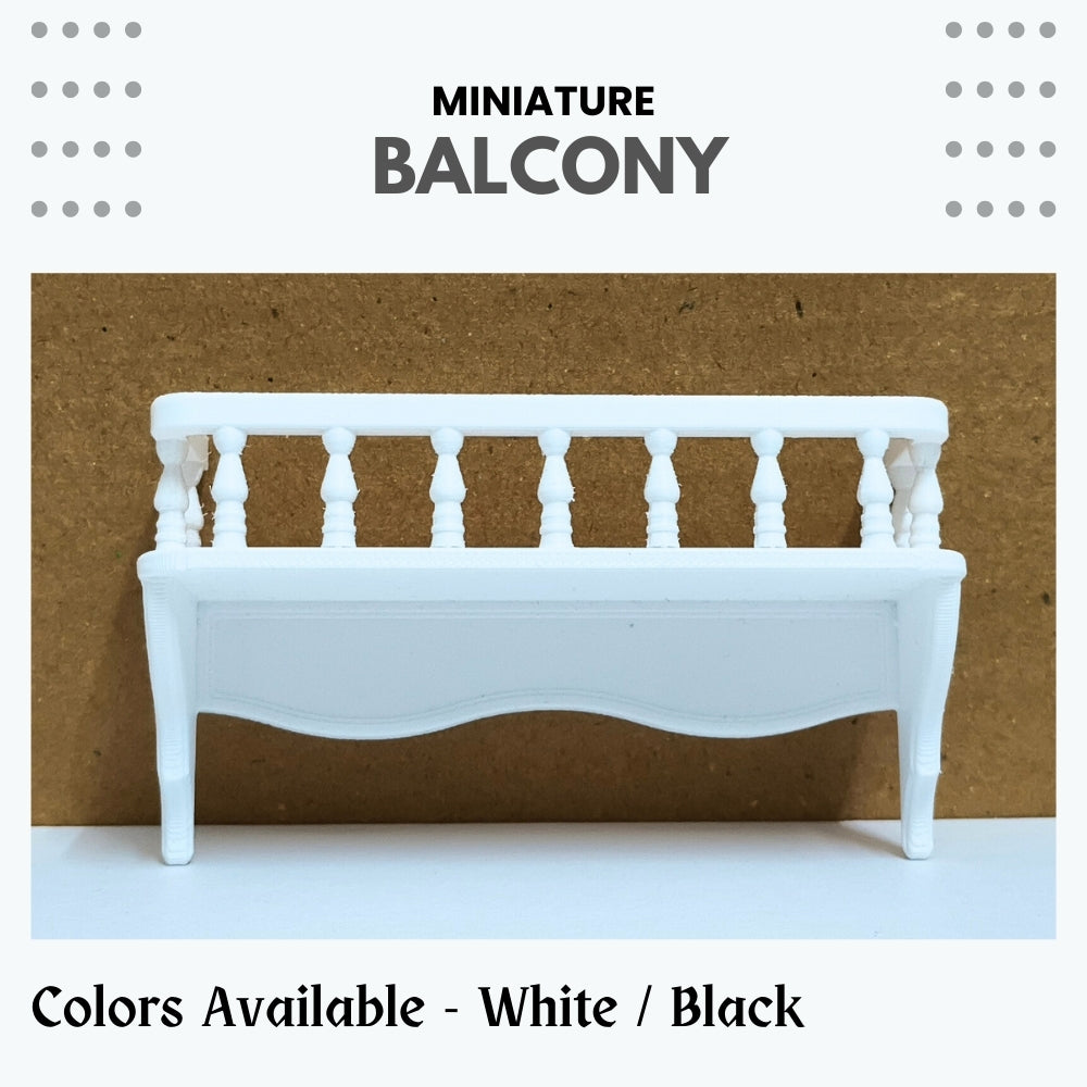 Miniature Dollhouse Balcony – Furniture Accessory | Available in Black & White | Balcony Railing for Dollhouse Decoration