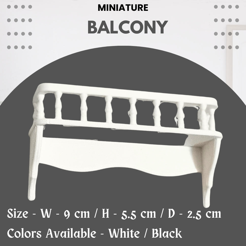 Miniature Dollhouse Balcony – Furniture Accessory | Available in Black & White | Balcony Railing for Dollhouse Decoration