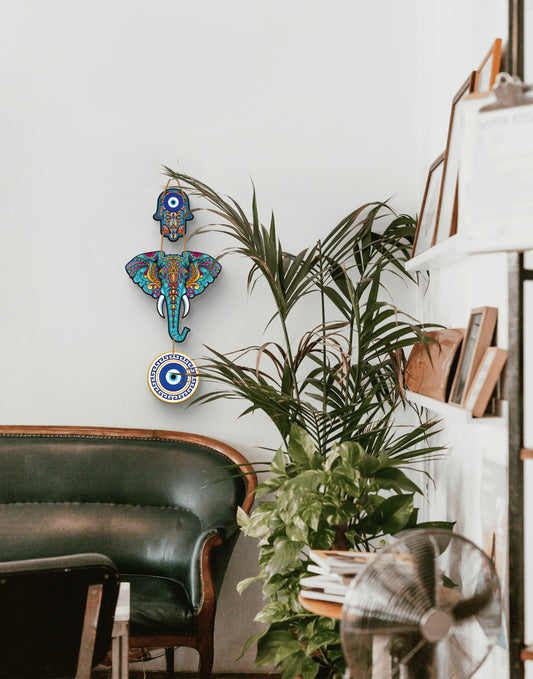 Elephant printed wooden wall hanging for home décor