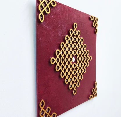 Kolam Wall Decor South Indian Art Traditional muggu wall hanging for living room 12 inch Square Maroon