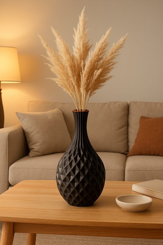 Modern Black Geometric Flower Vase | Elegant Decorative Vase for Home, Office & Living Room | Stylish Tabletop Centerpiece