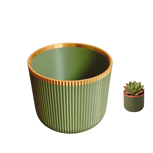 Stylish Olive Green Pot with Copper Accent for Desk or Shelf (Medium 7cm Height)