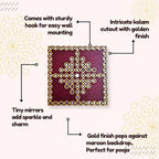 Traditional Indian Wall Decor, kolam design with mirror work, Muggu wall art for living room (12 inch Square Maroon)
