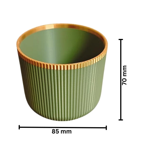 Stylish Olive Green Pot with Copper Accent for Desk or Shelf (Medium 7cm Height)