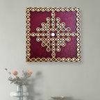 Traditional Indian Wall Decor, kolam design with mirror work, Muggu wall art for living room (12 inch Square Maroon)
