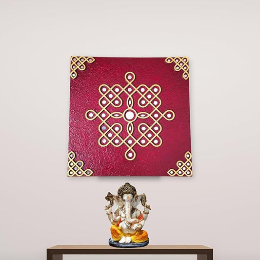Traditional kolam Decor with mirror work, Muggu wall art