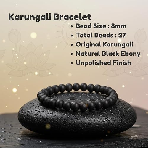 Karungali Bracelet Original for Men and Women | 8mm 27 Beads Ebony Bracelet |100% Natural Unpolished Natural Black Ebony Wood Mala (Karungali_bracelet_8mm)