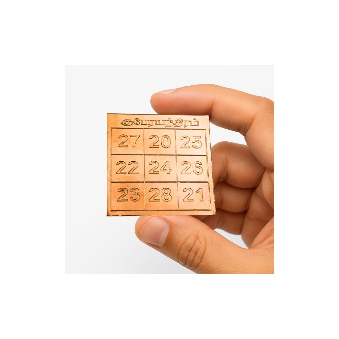 Kubera Number Yantra 2 Inch for Wallet, Pocket, Handbag | Copper Kubera Yantra for Pooja | Yantram for Home, Office, Business Success & Pooja Room