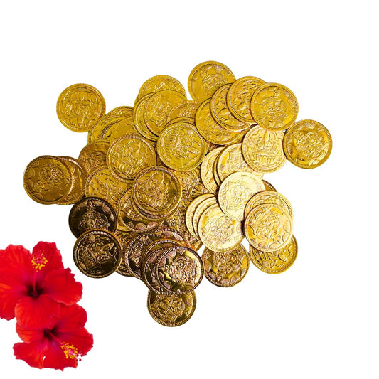 Lakshmi Kubera Coins | 27 Nos Gold Color Brass Coins | Kubera Pooja Coins | Kuber Coins for Pooja (Brass, 2.5 cm Diameter X 0.1 cm Thick) (Gold Colour)