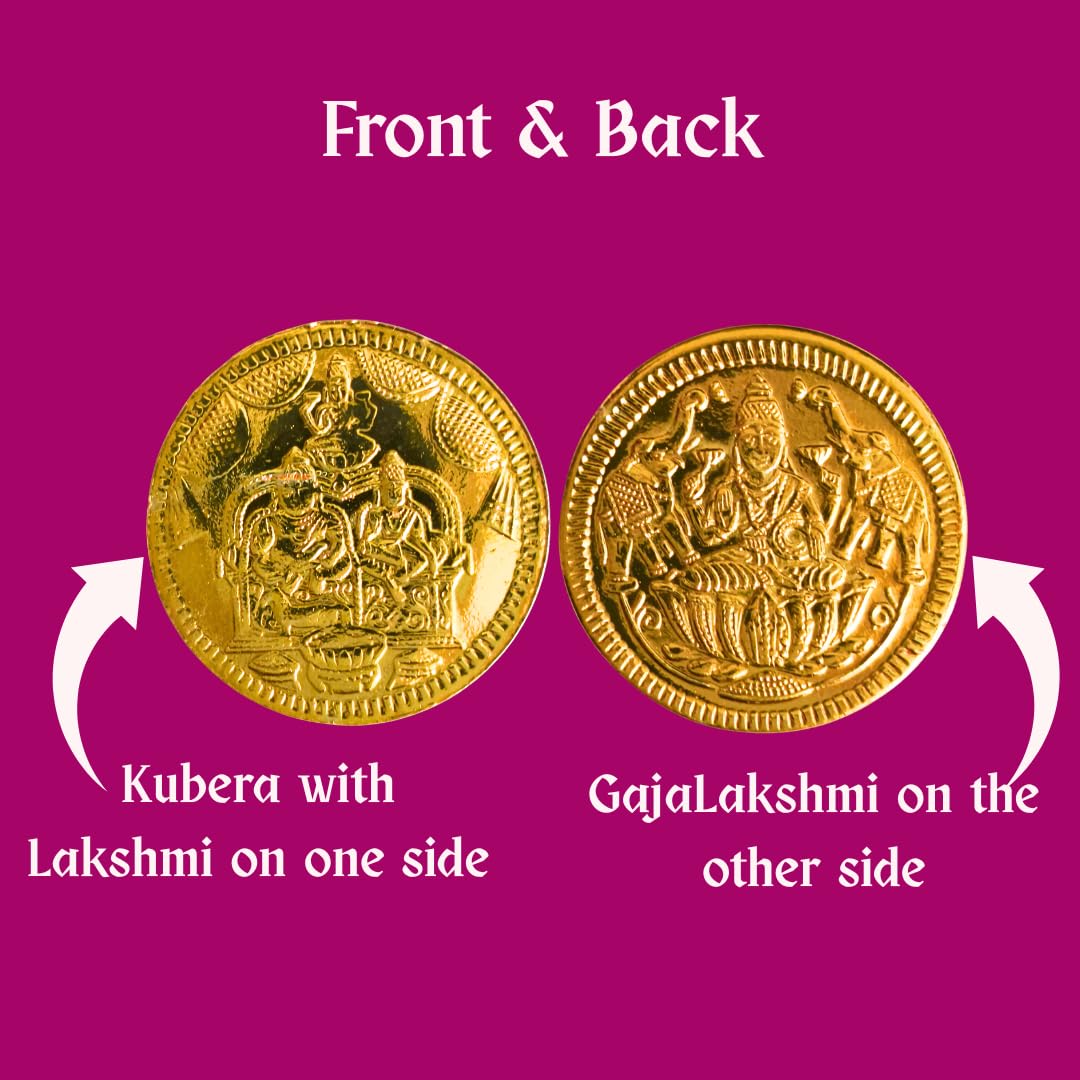 Lakshmi Kubera Coins | 27 Nos Gold Color Brass Coins | Kubera Pooja Coins | Kuber Coins for Pooja (Brass, 2.5 cm Diameter X 0.1 cm Thick) (Gold Colour)