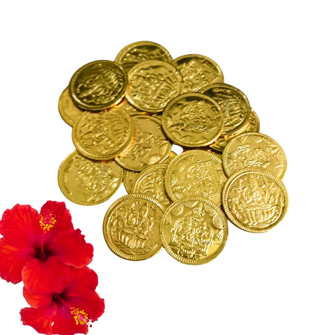 Lakshmi Kubera Coins | 27 Nos Gold Color Brass Coins | Kubera Pooja Coins | Kuber Coins for Pooja (Brass, 2.5 cm Diameter X 0.1 cm Thick) (Gold Colour)