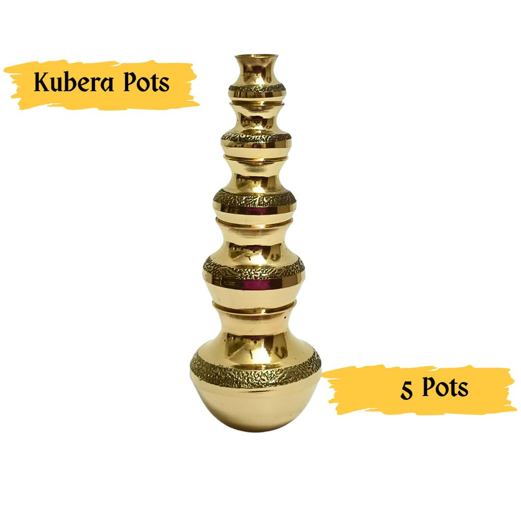 Brass Kubera Kudam Set of 5|Gubera Panai Set|Matki Set of 5|Kalash Set|Lakshmi Kuberar Lucky Pot