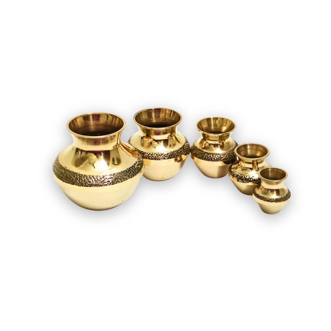 Brass Kubera Kudam Set of 5|Gubera Panai Set|Matki Set of 5|Kalash Set|Lakshmi Kuberar Lucky Pot