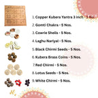 Kuber Pooja Set | Lakshmi Kubera Pooja Set | Lakshmi Ganesh Puja Kit | Kubera Yantra, Coins, Gunja/Chirmi Red White,Black,Gomti Cowrie Lotus Seeds Laghu Nariyal (9 Item 5 No Combo)