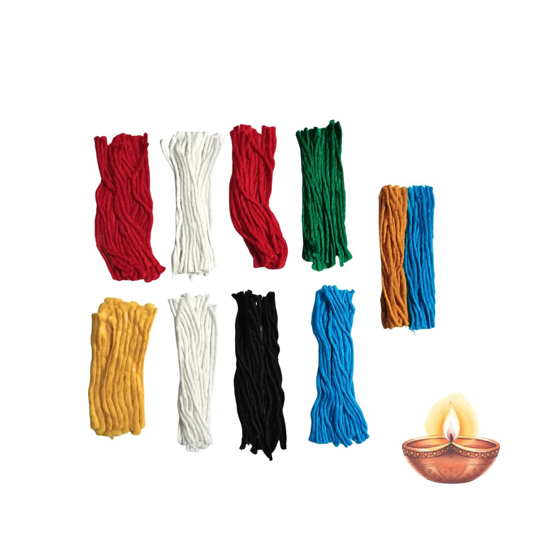 7 Colour Navagraha Wicks for Diya Lamp – (2 Packs Each Contains 108 Pieces)| Navgrah puja vattulu vathulu thiri batti navagraha dosham Shanti Wicks
