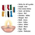 7 Colour Navagraha Wicks for Diya Lamp – (2 Packs Each Contains 108 Pieces)| Navgrah puja vattulu vathulu thiri batti navagraha dosham Shanti Wicks