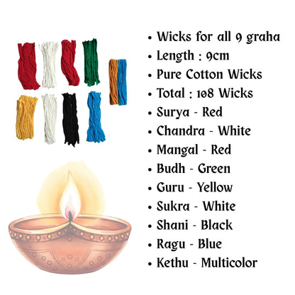 7 Colour Navagraha Wicks for Diya Lamp (2 Packs)