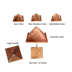 Copper Vastu Pyramid Hollow 3 Inch with vastudosha nivaran Yantras : vastu, ganpathy, ashtalakshmi, dhan akarshana, sri Chakra Yantra on Base Plate