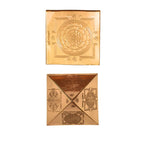 Copper Vastu Pyramid Hollow 3 Inch with vastudosha nivaran Yantras : vastu, ganpathy, ashtalakshmi, dhan akarshana, sri Chakra Yantra on Base Plate