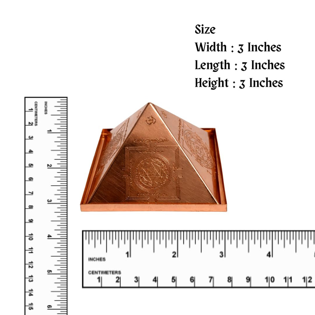 Copper Vastu Pyramid Hollow 3 Inch with vastudosha nivaran Yantras : vastu, ganpathy, ashtalakshmi, dhan akarshana, sri Chakra Yantra on Base Plate