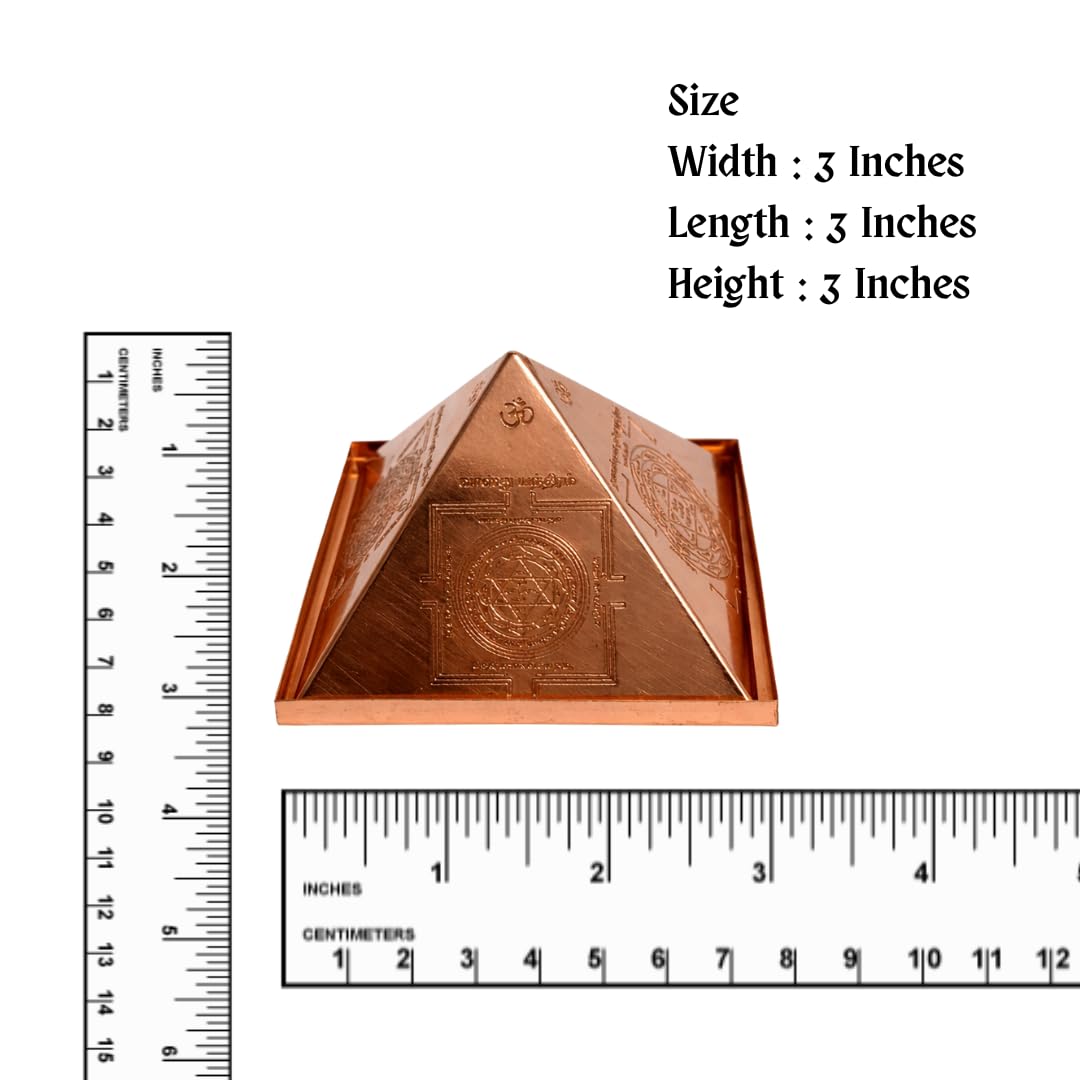 Copper Vastu Pyramid Hollow 3 Inch with vastudosha nivaran Yantras : vastu, ganpathy, ashtalakshmi, dhan akarshana, sri Chakra Yantra on Base Plate