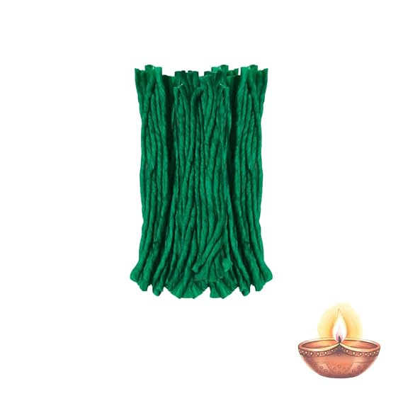 Green Cotton Wicks for Diya Lamp – 108 Pieces Kubera Thiri vattulu vathulu | Brings Prosperity and Abundance